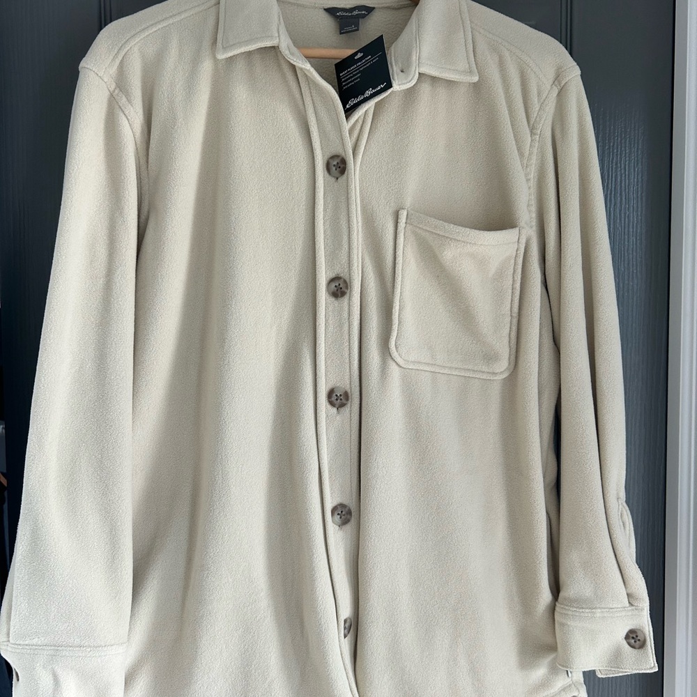 NWT Eddie Bauer Beige Fleece Button-Up